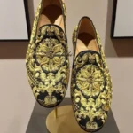 Yellow Totem Embroidered Gold Silk Sneaker Men Round Flat Soles Casual Sports Loafers Spring Party Oxfords Elegant Mules Wedding