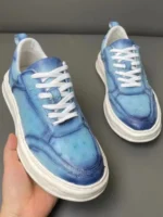 Genuine Leather Mens Casual Sneakers Lace Up Trainers New Fashion Spring Autumn Platform Shoes Male Ostrich Skin Designer Shoes - Image 4