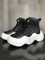 Mens High Top Sneakers Thick Bottom Genuine Leather Casual Shoes Autumn Winter Fleece Liner High Street Fashion Hip Hop Shoes - Image 2
