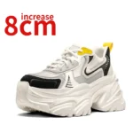 Thick Soled Platform Design Dad's Shoes Women Increased 8cm Height Increasing Shoes Genuine Leather Mesh Breathable Casual Shoes