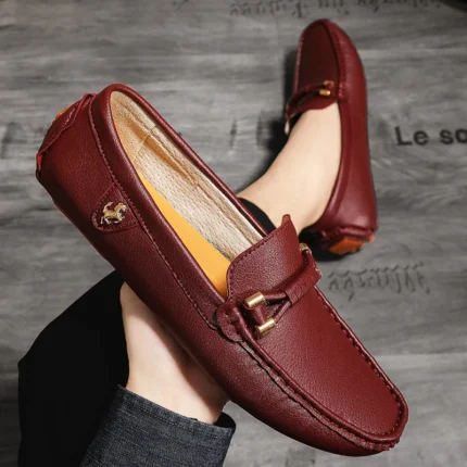 YRZL Loafers for Men Casual Leather Shoes Mens Loafers Moccasins Breathable Slip on Wine Red Big Size 48 Driving Shoes for Men