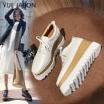 Women's Casual Real Leather Platform Sneakers 2024 Spring Autumn Designer Brand Thick Sole Outdoor Sport Shoes Zapatos De Mujer