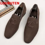 LOUBUTEN Suede Leather Shoes Fashion Embroidery Loafers Men's Flats Casual Shoes Handmade Dress Shoes Slippers Party Shoes
