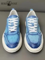 Genuine Leather Mens Casual Sneakers Lace Up Trainers New Fashion Spring Autumn Platform Shoes Male Ostrich Skin Designer Shoes