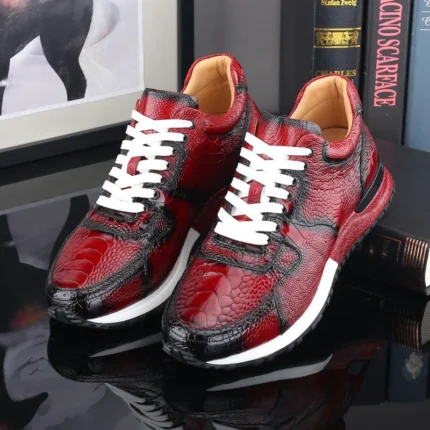 New Sports for Casual Versatile Genuine Ostrich Feet Leather Lacing Up Trendy Wear Resistant Men's Male Walking Shoes Sneakers