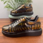 Fashion Ostrich Skin High Quality Mens Genuine Leather Casual Shoes Lace Up Round Toe Thick Platform Shoes Customized 15 Days