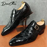 Luxury Brand Men Leather Shoes Slip-On Black Crocodile Print Woven Pattern Loafers Mens Dress Shoes Wedding Office Shoes For Men - Image 2