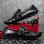 High Quality Genuine Leather Men's Casual Shoes Brand Cowhide Leather Shoes Crocodile Pattern Loafers Ladies Moccasin Flat Shoes - Image 2