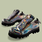 New Designer Mens Bright Mirror Cowhide Genuine Leather Shoes Antiskid Thick Platform Casual Shoes Party Round Toe Derby Shoes