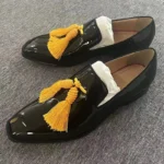 Yellow Tassel Wedding Shoes Man Pointed Toe black Shiny Patent Leather Flats For Men Fashion Party Shoes - Image 6
