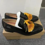 Yellow Tassel Wedding Shoes Man Pointed Toe black Shiny Patent Leather Flats For Men Fashion Party Shoes - Image 2