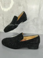 Autumn Black Diamond Luxury Men's Loafers Flat Soled Slip On Genuine Leather Casual Shoes Office Trendy Male Dress Shoes