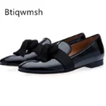 British Style Tassel Shoes Man Pointed Toe Black Leather Slip On Flats Man Fashion Party Shoes