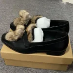 Fox Fur Shoes Man Pointed Toe Black Leather Flats Male Fashion Loafer Shoes - Image 3