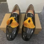 Yellow Tassel Wedding Shoes Man Pointed Toe black Shiny Patent Leather Flats For Men Fashion Party Shoes - Image 5