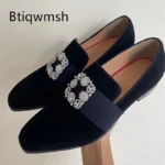 Silver Rhinestone Shoes Man Pointed Toe Black Real Suede Flats Male Fashion Wedding Shoes
