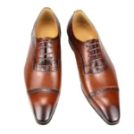 Trendy Men Shoes Dress Party Office Suit Italy Stylish Casual Business Genuine Leather Shoe for Male Oxford Lace-up Fashion Shoe - Image 5