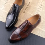 Classic Brogue Shoe Men's Business Suits Matches New Style Genuine Cowhide Handmade Formal Office Wedding Party Mans Dress Shoes - Image 4