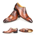 Trendy Men Shoes Dress Party Office Suit Italy Stylish Casual Business Genuine Leather Shoe for Male Oxford Lace-up Fashion Shoe