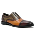 Color Block Genuine Leather Mens Formal Oxford Shoes Cap Toe Lace Up Brogue Business Party Elegant Gentleman Dress Shoes for Men - Image 6