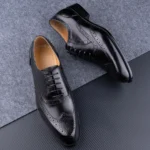 New Trendy Mens Dress Shoes Genuine Leather Oxford Handmade Wedding Party Banquet Dress Carving Craft Adult Shoe Original Design - Image 3