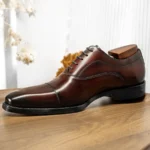 "HANMCE Men's Oxford Shoes | Three-Piece Toe Business Formal Dress Shoes | Pointed Toe Cowhide Leather Brogue - Image 6