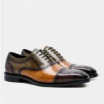 Color Block Genuine Leather Mens Formal Oxford Shoes Cap Toe Lace Up Brogue Business Party Elegant Gentleman Dress Shoes for Men - Image 4