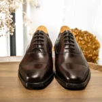 "HANMCE Men's Oxford Shoes | Three-Piece Toe Business Formal Dress Shoes | Pointed Toe Cowhide Leather Brogue