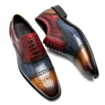 Color Block Genuine Leather Mens Formal Oxford Shoes Cap Toe Lace Up Brogue Business Party Elegant Gentleman Dress Shoes for Men - Image 3