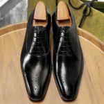 "HANMCE Men's Oxford Shoes | Genuine Leather Brogue Business Formal Dress Shoes | Cowhide Wingtip Wedding Office Shoes - Image 3