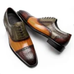 Color Block Genuine Leather Mens Formal Oxford Shoes Cap Toe Lace Up Brogue Business Party Elegant Gentleman Dress Shoes for Men - Image 2