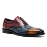 Color Block Genuine Leather Mens Formal Oxford Shoes Cap Toe Lace Up Brogue Business Party Elegant Gentleman Dress Shoes for Men - Image 5